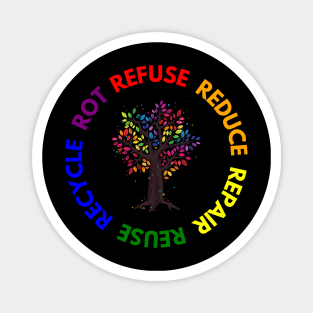 Refuse Reduce Repair Reuse Recycle Rot - Rainbow Tree Magnet